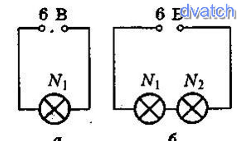 На рисунке изображена лампа. Последовательно с лампой n1 включили в цепь вторую такую же лампу n2. Параллельно лампе n1 присоединили такую же лампу n2 изменилось ли. В электрическую цепь номер 2 введена ещё одна такая же.